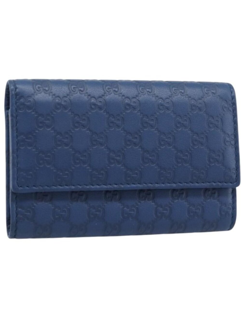 GUCCI Micro Guccissima GG Canvas Key Case Leather Blue Gold 278633